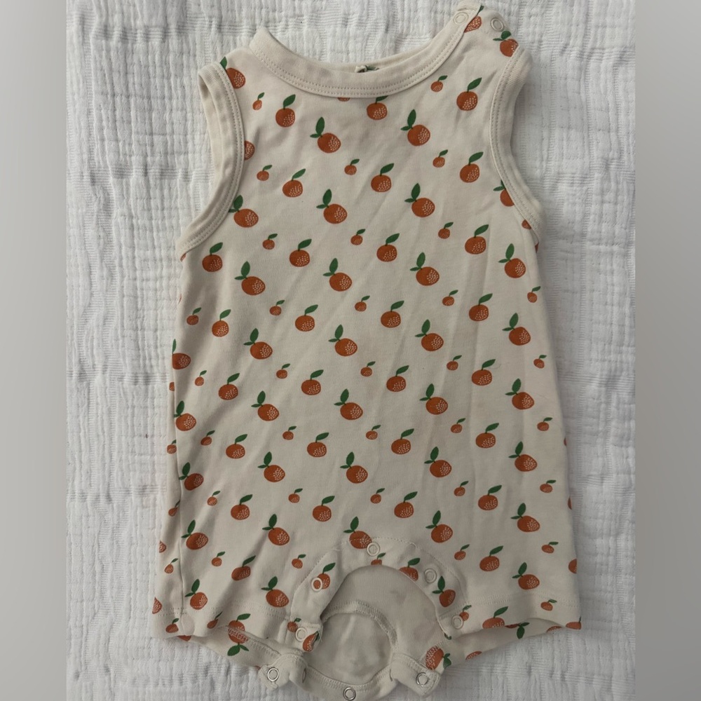 Cream Orange-Print Sleeveless Baby One-Piece Romper 100% organic cotton